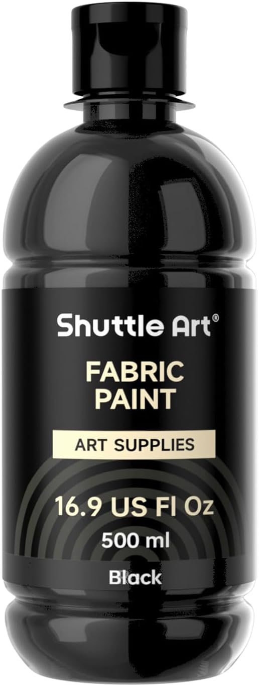 Shuttle Art Black Fabric Paint, 16.9 oz Permanent Fabric Paint by ShuttleArt