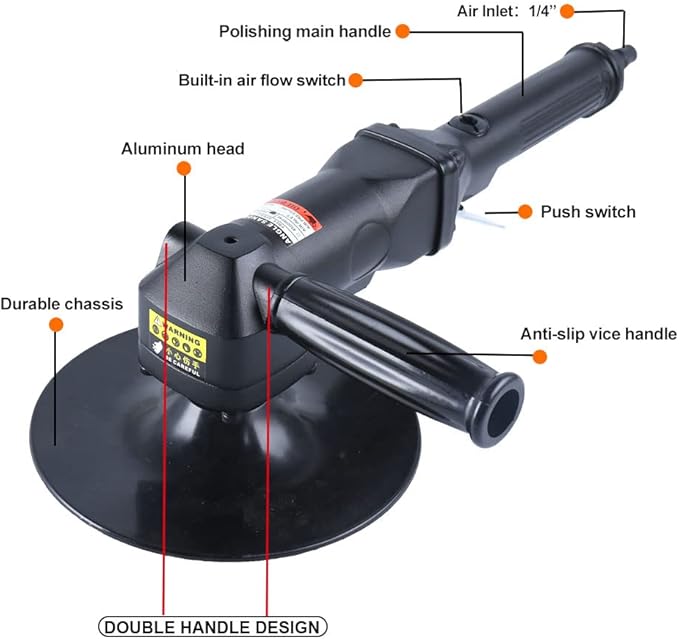 7-Inch Pneumatic Sander Heavy Duty Wet Air Sander/Polisher,Lightweight at 5.47 lbs,Adjustable Speed Up to 4500rpm Pneumatic Polisher Hand Sanding Tool