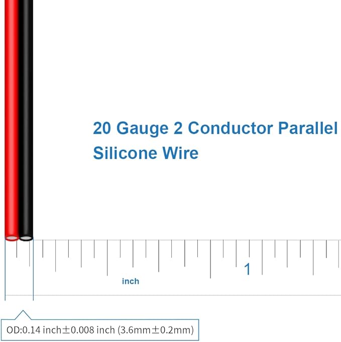 BNTECHGO 20 Gauge Flexible 2 Conductor Parallel Silicone Wire Spool Red Black High Resistant 200 deg C 600V for Single Color LED Strip Extension Cable Cord,Model,250ft Stranded Tinned Copper Wire