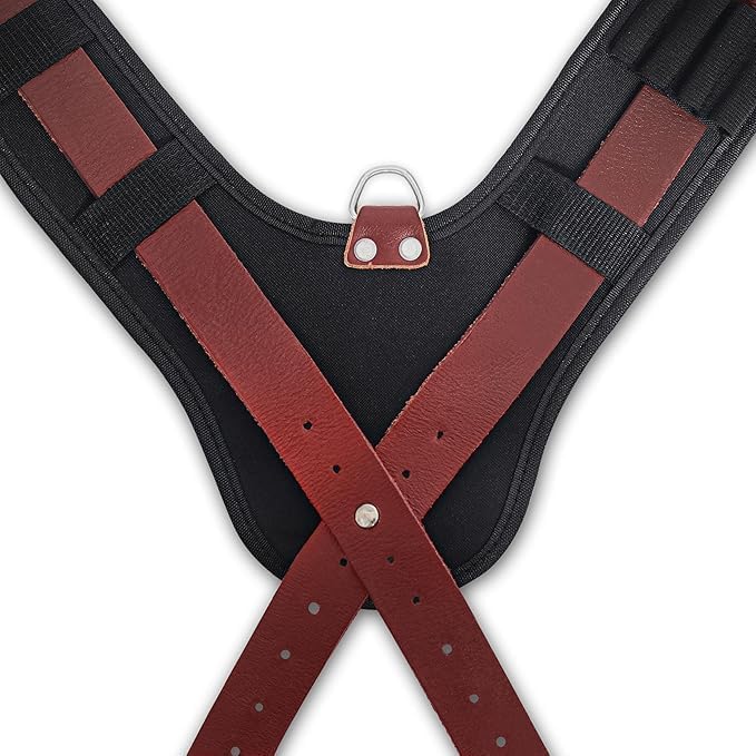FUERI Leather Tool Belt Suspenders for Carpenters Construction Electricians Framers Bags Pouches Holder Organizer Set (16 Pocket Maroon Set, Adjustable)