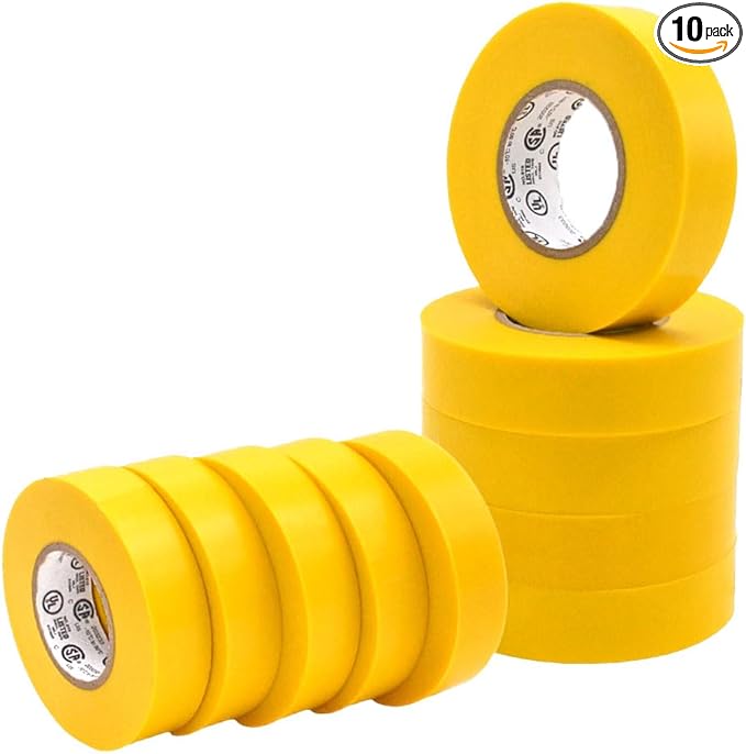 WOD ETC766 Professional Grade General Purpose Yellow Electrical Tape UL/CSA Listed core. Vinyl Rubber Adhesive Electrical Tape: 3/4inch X 66ft. - Use at No More Than 600V & 176F (Pack of 10)