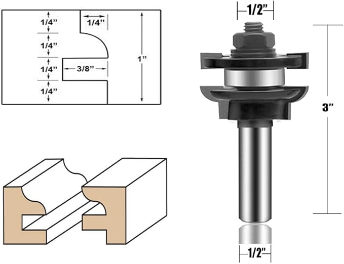 LEATBUY 1/2 Inch Shank Router Bit Set 3 PCS Round Over Raised Panel Cabinet Door Rail and Stile Router Bits, Woodworking Wood Cutter, Wood Groove Tongue Milling Tool(1/2-double)