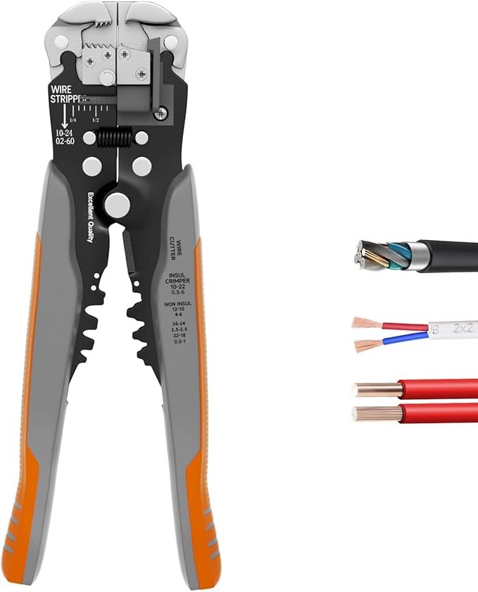 Self-Adjusting Wire Stripper Tool, 3 in 1 Stripper/Cutter/Crimping, Heavy Duty Automatic Electrical Wire Strippers for AWG24-10,Quick Strip with Cutters & Crimper