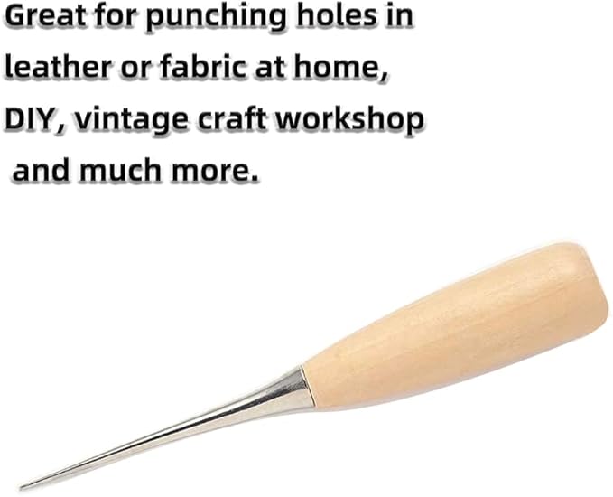 WUTA 10 Packs Leather Craft Awl Tools Leather Hole Punch Tool Sewing Punching Hole Maker Stitching Over Stitch Wood Handle for DIY Handmade Christmas Gift