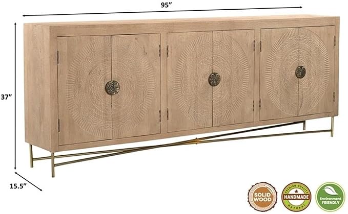 Chateau 6-Door Carved Solid Wood Sideboard in Beige - Image 2