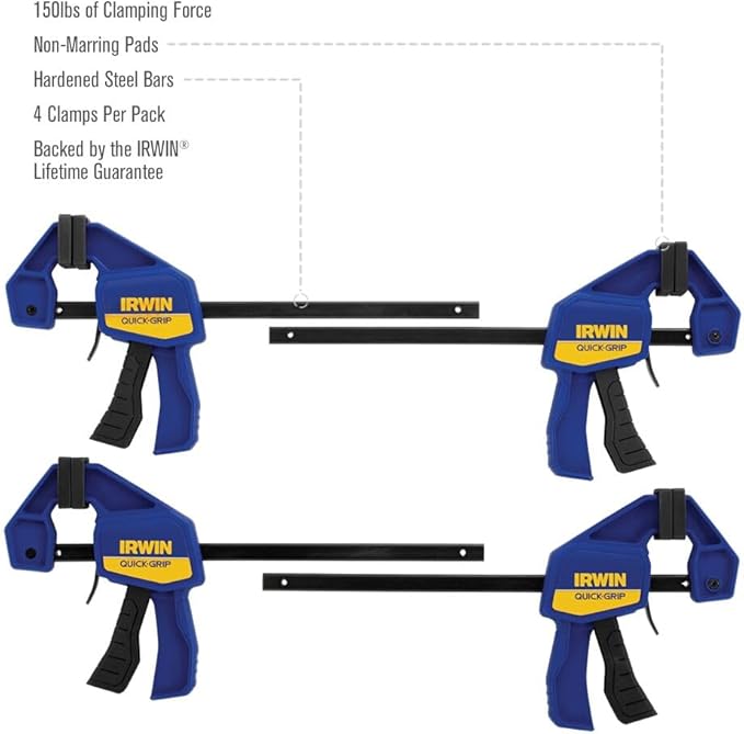 IRWIN Quick-Grip 1964758 One-Handed Mini Bar Clamp 4 Pack - Image 4