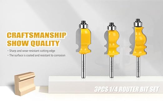 WSOOX 3PCS Architectural Molding Router Bit Set 3 Style Classical Molding Shape Router bits with 1/4" Shank Molding Bits for Furniture Making.