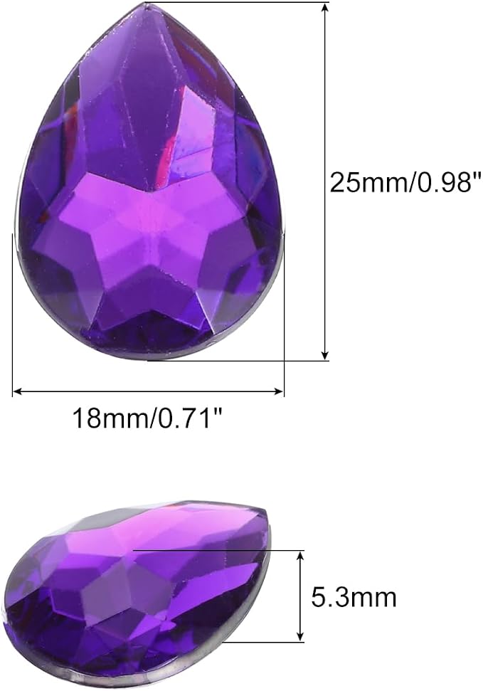 MECCANIXITY 50PCS Flat Back Acrylic Teardrop Gems 18x25mm Artificial Rhinestones - Image 2