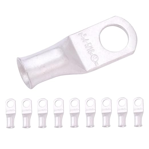 SELTERM 10pcs 4 AWG-5/16 Stud Tinned Copper Wire Lugs, Heavy Duty Battery Cable Ends,4 Guage Ring Terminals, UL Battery Lugs Marine Grade Copper Eyelets Electrical Battery Terminal Connectors