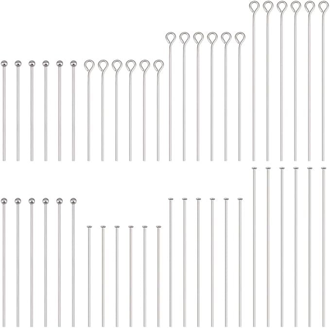 PH PandaHall 560pcs 8 Styles 304 Stainless Steel Eye Pins 30mm 40mm 50mm Head by PHPandaHall