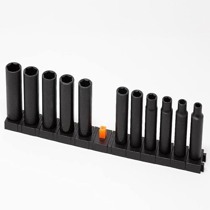 ToolBox Widget Socket Organizer ⅜ Inch Pro Series – Modular Magnetic Socket Holder with Missing Tool Indicator – Size Stems NOT Included - 4 Pack, 48 Organizers