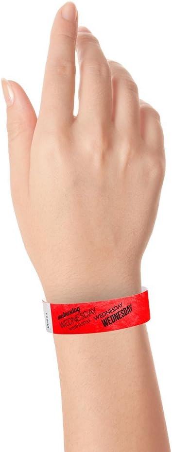 WristCo Wednesday Neon Red Tyvek Wristbands for Events - 500 Count ¾” x 10” - Waterproof Recyclable Comfortable Tear Resistant Paper Bracelets Wrist Bands for Concerts Festivals Admission Party