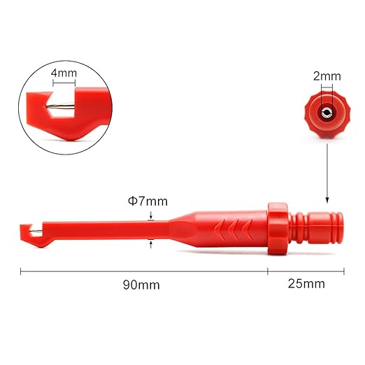 inShareplus Electronic Wire Piercing Probe Clip 2mm for Automotive Diagnostic Tester Tool, Puncture Wire Back Probe Pins Insulation for Car Circuit Detection Black&Red, 2 Pack
