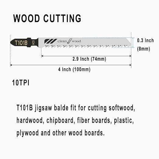 60Pack T101B T-Shank Jigsaw Blades - 4 Inch 10 TPI Contractor Jig Saw Blades Set Made with High Speed Carbon Steel Precise Clean Straight Cutting Wood Boards Plastic PVC(60Pcs-T101B for Wood&Plastic)
