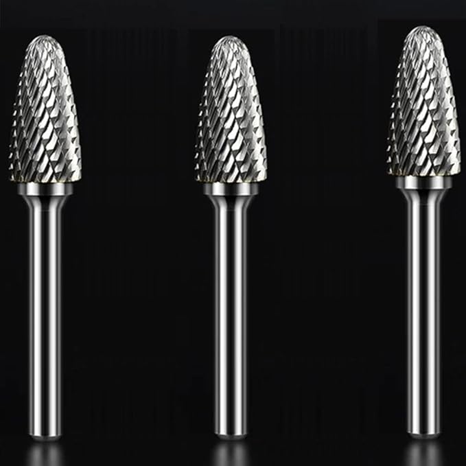 Carbide Burr Set 1/4" Shank SF-3 Die Grinder Bits Tungsten Double Cut Burr Bits (3/8" Cutter Dia X 0.84" Cutter Length) for Die Grinder Kits Metal Grinding Drilling Polishing (3pcs)