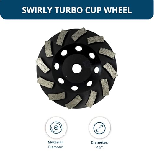Benchmark Abrasives Grinding Wheels 4 1/2 Inch Threaded Swirly Turbo Diamond Cup Wheel with 5/8"-11 Arbor Hole for Masonry, Natural Stone, Concrete Grinding Wheel - Angle Grinder Attachments (4.5”)