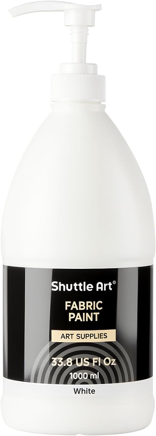 Shuttle Art White Fabric Paint, 33.8 oz Large Bottle by ShuttleArt