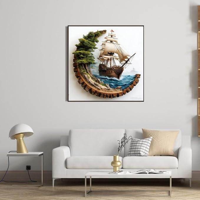 KYOQFVN Sailboat Stamped Cross Stitch Kits, Ocean Sail Boat Needlepoint Counted - Image 5