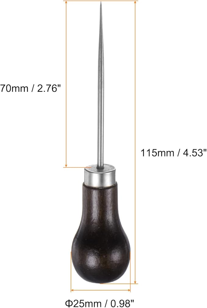 HARFINGTON 3pcs Handwork Sewing Awl Single Gourd Awl Leather Punch Hole Tool with Wooden Handle Scratch for Broken Wire Make Mark Drilling Stitching Repair and DIY Handmade, Dark Brown