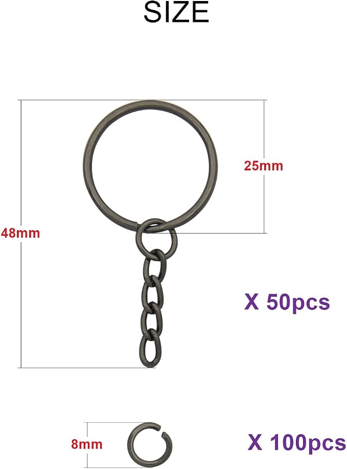 50Sets 1 inch Keychain Rings Gun Black Split Round Key Ring - Image 2