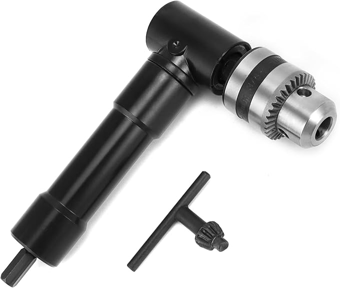QWORK 90 Degree Right Angle Drill Attachment Adapter with 8mm Hex Compatibility for Power and Hand Drills
