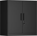 Metal Wall Cabinet,Garage Wall Cabinet with Handle,Lockable Storage Cabinets Wall Mounted with 2 Doors,Locking Cabinet with Shelves for Basement,Living Home,Black