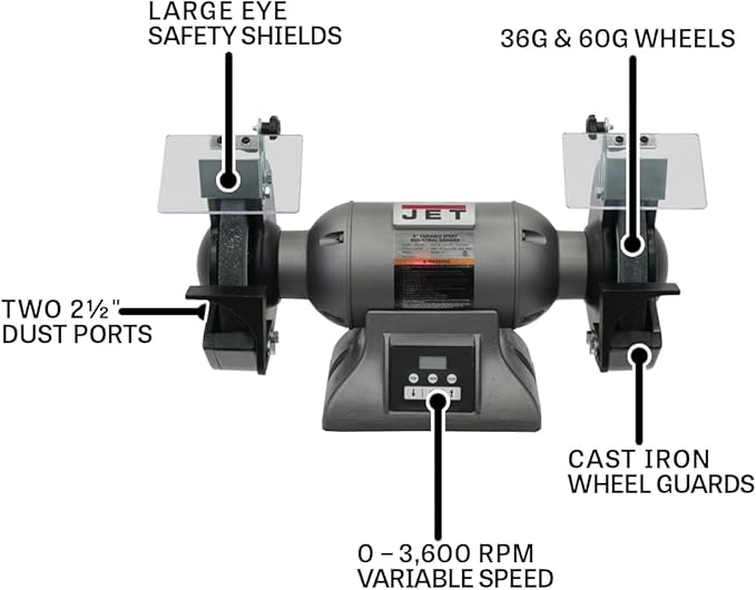 JET 8-Inch Variable-Speed Bench Grinder, 1 HP, 115/230V 1Ph (Model IBG-8VS)