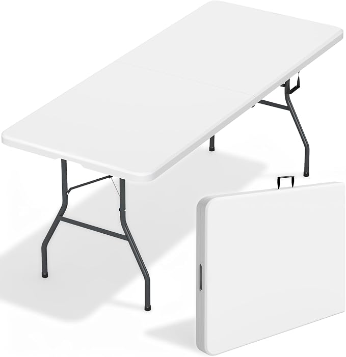 FDW 6FT Folding Table, Portable Fold-in-Half Plastic Picnic Party Table - Image 8