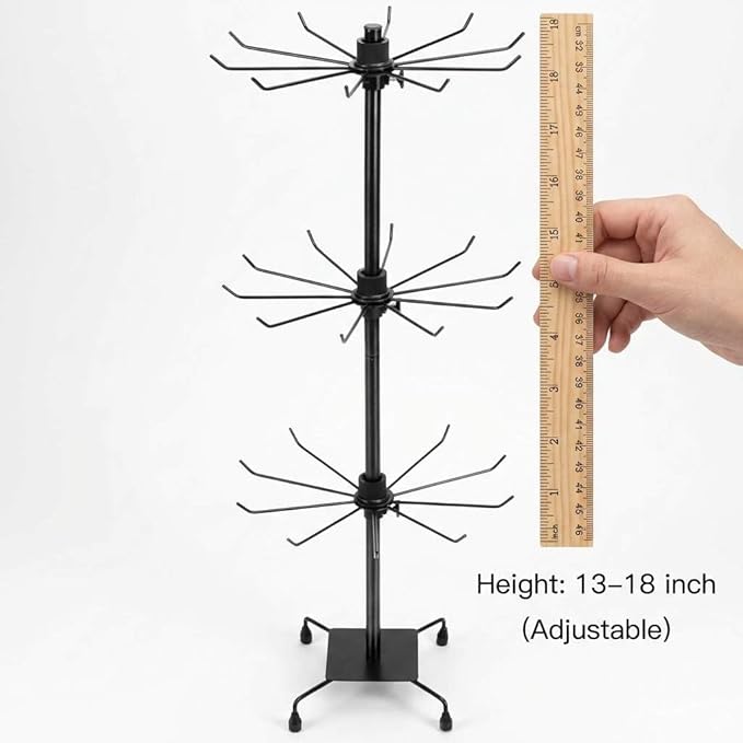 QWORK 3-Tier Rotating Metal Jewelry Display Stand – 2 Sets Adjustable Tabletop - Image 2