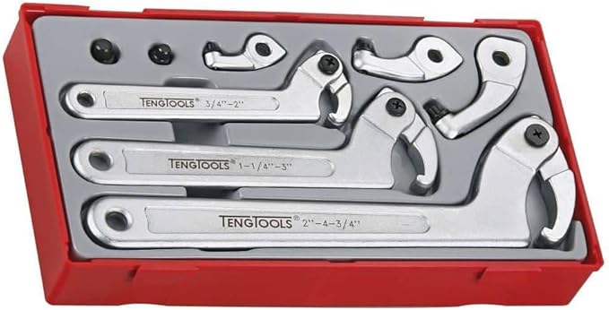 Teng Tools 8 Piece Adjustable C Type Hook and Pin Wrench/Spanner Set - TTHP08