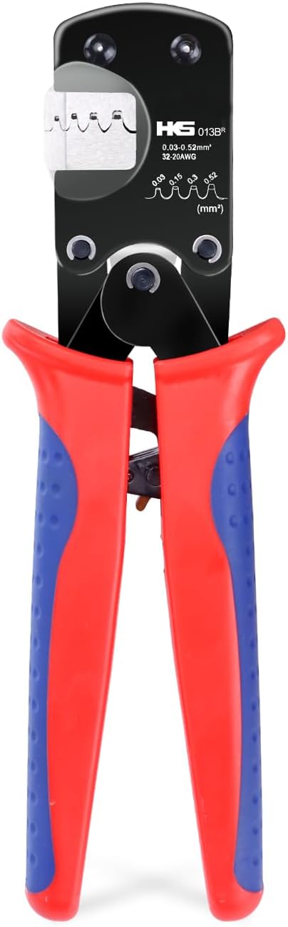 HKS Open Barrel Micro Pin Connectors Crimping Tool 0.03-0.52mm² 32-20 AWG Ratcheting Crimper for D-Sub, for Molex JST TE & JAE