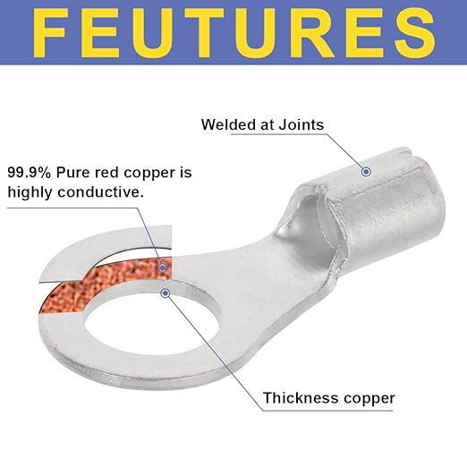 haisstronica 330PCS Non-Insulated Wire Connectors Kit,Brazed Seam Fork Ring Terminals of Tinned Red Copper,AWG 22-10 Electrical Wire Crimp Connectors