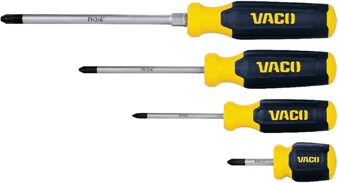 VACO VAC7082 8-Piece Screwdriver Set, Versatile Phillips and Slotted Drivers, Laser-Etched Precision Blades and Comfort Handles