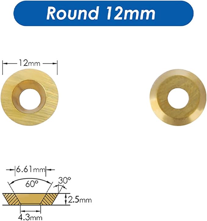 TASP Titanium Coated Carbide Cutter Inserts for Wood Turning Tools,12mm,Pack of 10,Circular
