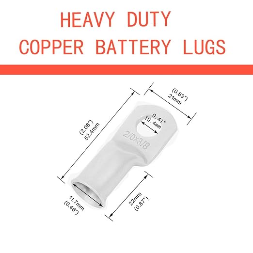 2/0 AWG 3/8" Stud (10 pcs.) Battery Ring Terminal 2/0 awg lugs 00 Gauge Connectors Heavy Duty Wire Lugs Battery Cable Ends Tubular Ring Terminal Battery Terminal Connectors Tinned Copper Eyelets