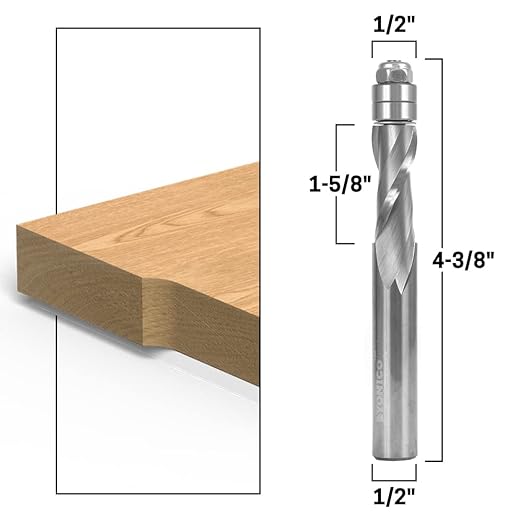 YONICO Solid Carbide Flush Trim Router Bit Spiral 1-5/8-Inch Cutting Length 1/2-Inch Upcut 1/2-Inch Shank 31202-SC