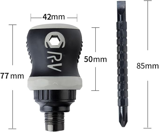 Buspoll Ratcheting Stubby Screwdriver - Adjustable Length, Reversible Dual End, Magnetic Tip - Compact, Portable, Pocket Size.