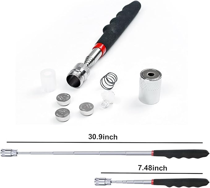 Telescopic Inspection Mirror with 2LED Lights, Telescopic Mirror Round Mirror, Telescopic Magnetic Pickup with LED Lights Tool kit.