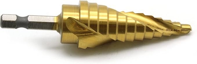 TEMO M35 Cobalt Spiral Flute Step Drill with Titanium Coating, 12 Sizes 3/16 Inch (4.8 mm) to 7/8 Inch (22.2 mm), 1/4 Inch Hex Shank