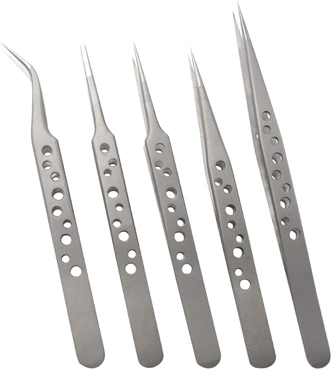 Wolfride 5Pcs Stainless Steel Tweezers Precision Tweezer Tool Set by Wolfride