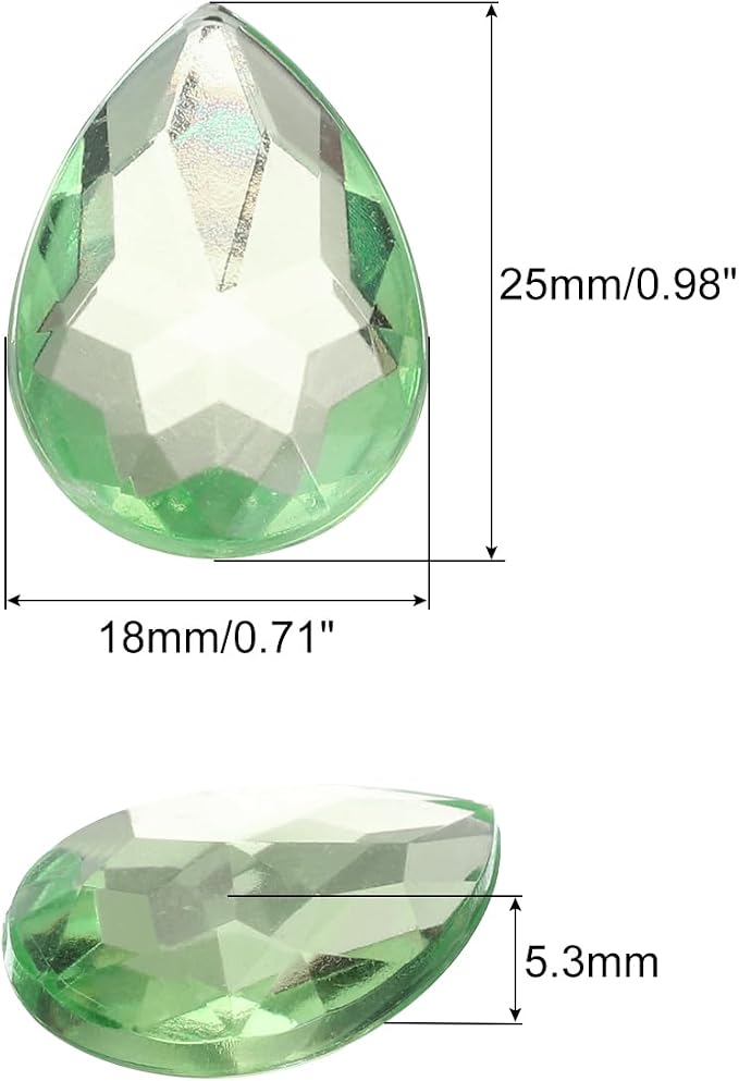 MECCANIXITY 50PCS Flat Back Acrylic Teardrop Gems 18x25mm Artificial Rhinestones - Image 2