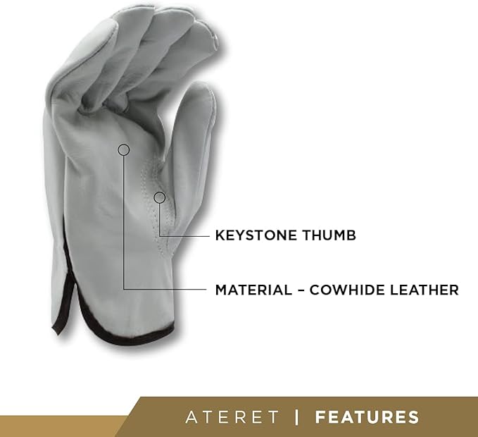 ATERET 24 Pairs X-Large Heavy Duty Durable Cowhide Leather Work Gloves I Driver Gloves for Truck Driving, Warehouse, Gardening, Farming