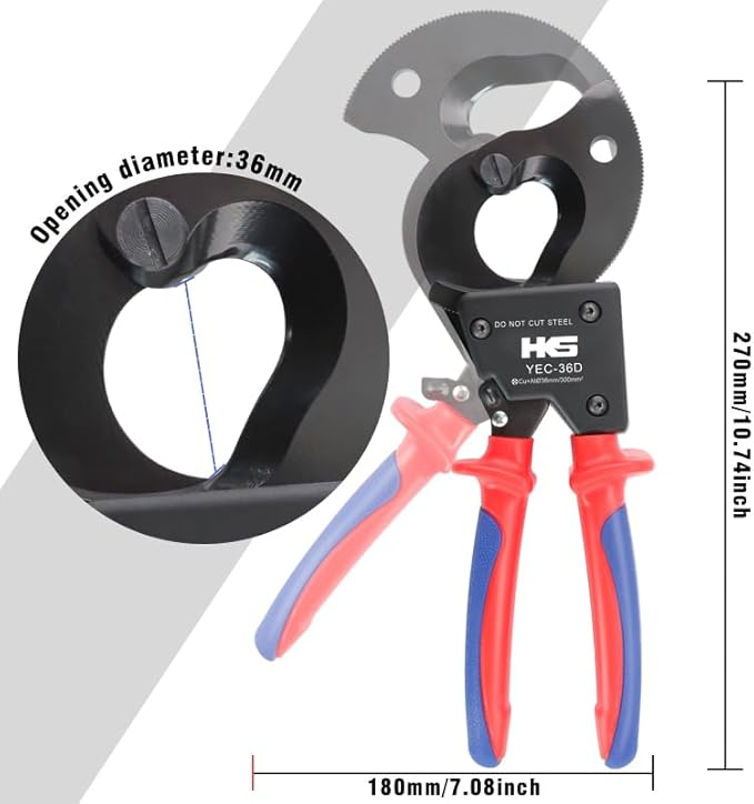 HKS Ratchet Cable Wire Cutter Heavy Duty for Cutting Electrical Aluminum Copper and Multi-core Cables up to 300mm² YEC-36D