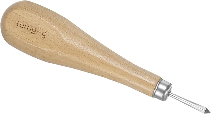HARFINGTON Handwork Sewing Awl 5mm Rhombus Taper Stitch Leather Punch Hole Tool with Wooden Handle Scratch for Leather Craft Drilling Stitching Repair and DIY Handmade, Log Color