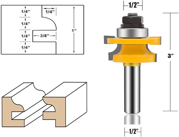 LEATBUY 3 PCS Router Bit Set 1/2 Inch Shank, Round Panel Cabinet Door Rail Stile Router Bits, Woodworking Wood Cutter, Table Carbide Groove Tongue Milling Tool(1/4-single)