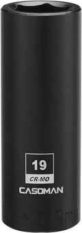 CASOMAN 1/2-Inch Drive x 19mm Deep Impact Socket, 6-Point, Metric, CR-MO