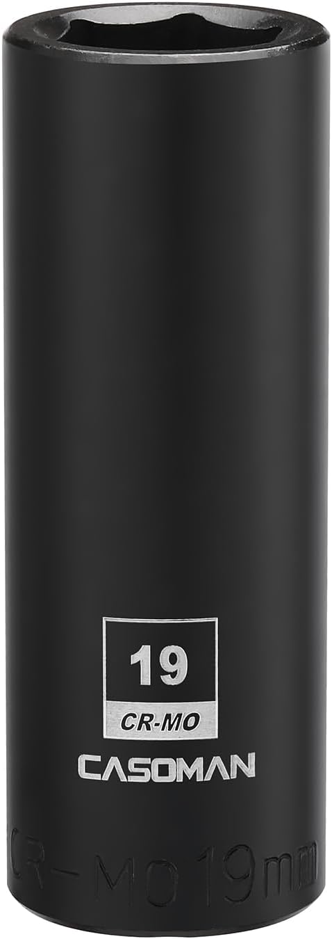 CASOMAN 1/2-Inch Drive x 19mm Deep Impact Socket, 6-Point, Metric, CR-MO