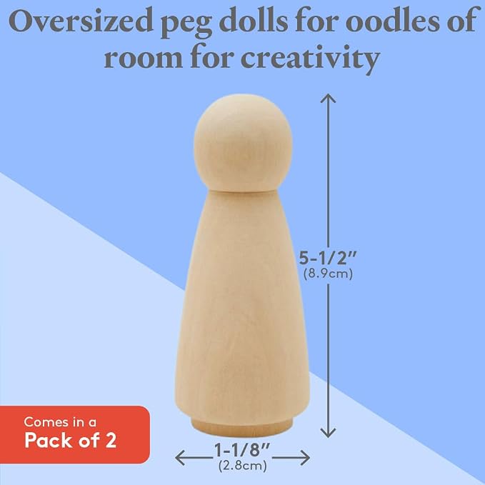 Wood Peg Dolls, 5.5 Inch Large Mom/Angel Shape Wooden Peg People, Strong Birch - Image 4
