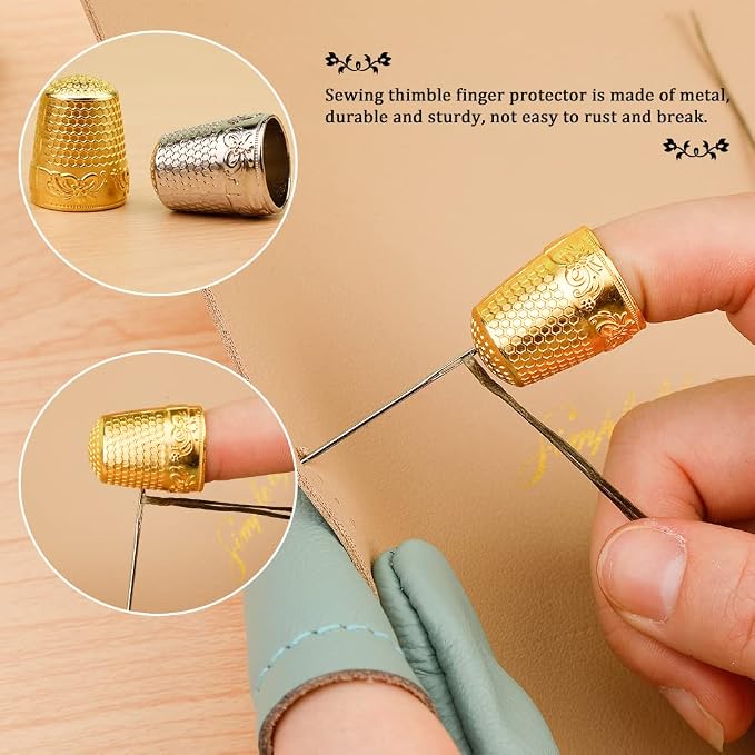 10 Pcs Sewing Thimbles for Hand Sewing, Leather Thimbles, Metal Sewing Finger - Image 4