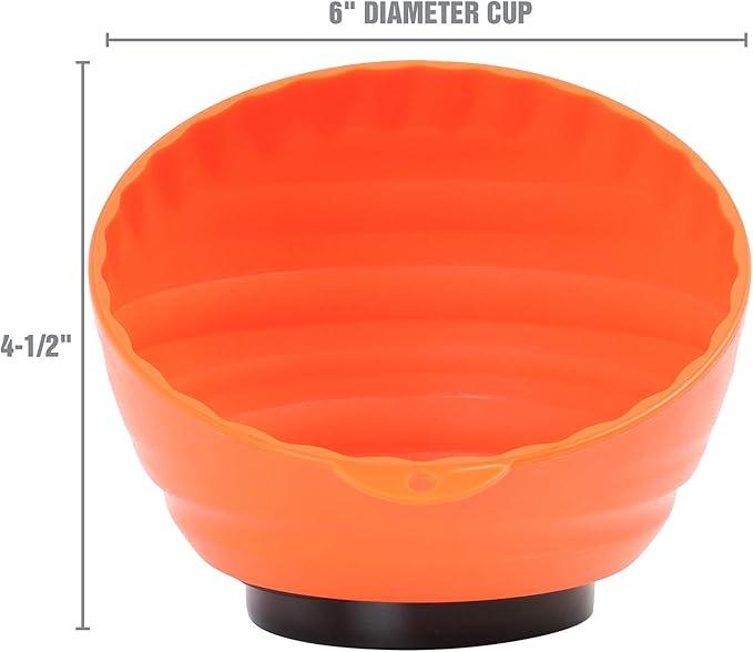 OEMTOOLS 25332 Orange Magnetic Nut Cup, Curved Magnetic Parts Tray Holds Up to 5 Pounds, Attaches To Metal Surfaces, Multi-Use Nuts And Bolts Organizer Made From Durable ABS Plastic